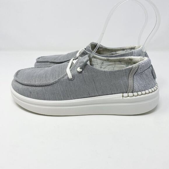 Hey Dude Gray/White Wendy Rise Slip Ons Lace Up Women's Size 7 Moc Toe EUC - Picture 3 of 10